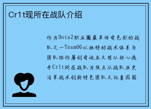 Cr1t现所在战队介绍